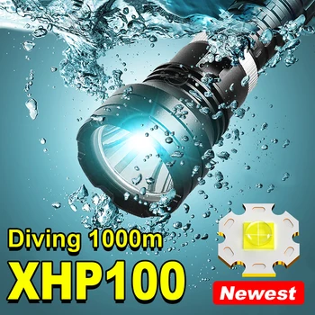 Дайвинг 1000 м XHP100 Профессиональный фонарик для дайвинга Однорежимный IPX8 Водонепроницаемый фонарь 18650 Перезаряжаемый фонарь Подводный фонарь