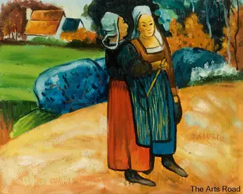 Две бретонские женщины в дороге работы Поля Гогена Холст, масло, Рисунки, ручная роспись, 100% Высокое Качество
