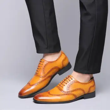 Дерби Брок Мужская кожаная обувь Ретро деловое платье Обувь Британские повседневные мужские Оксфорды Элегантная обувь для свадебной вечеринки Мужская
