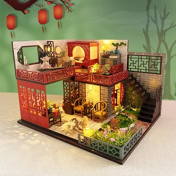 Деревянный миниатюрный дом, Кукольный домик с комплектом мебели, Рождественский подарок, Оригинальная сборка своими руками, Вставка для книжной полки PZ-323