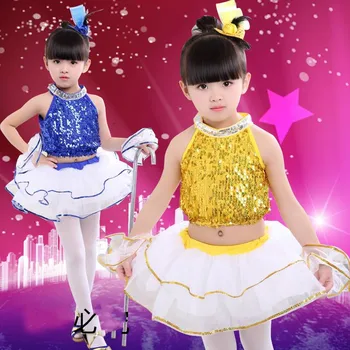 Детские джазовые танцевальные костюмы с блестками, современная танцевальная одежда для девочек, пачка для детского сада, детская одежда для выступлений
