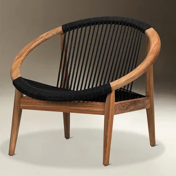 Диван из ротанга из массива дерева, Одноместный ротанговый стул из тикового дерева в китайском стиле, журнальный столик на открытом воздухе, Ленивый Балкон