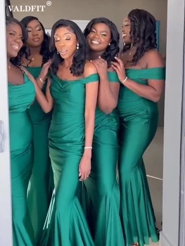 Длинные Зеленые платья подружек невесты Русалки 2022 с открытыми плечами Африканская девушка Свадебное платье для вечеринки Vestidos De Fiesta Para Bodas