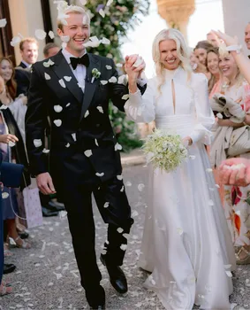 Длинные свадебные платья цвета слоновой кости с высоким воротом, халаты для невесты, элегантные свадебные платья, платья для приема со шлейфом, А-силуэта