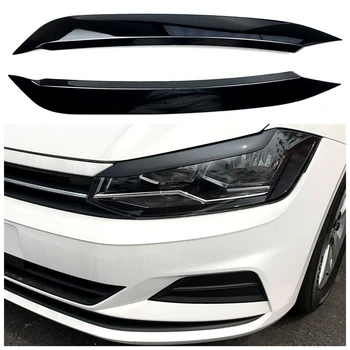Для Volkswagen Polo MK6 2019 + Фары Брови Веки Наклейки ABS Накладка Аксессуары Глянцевый Черный Стайлинг Автомобиля