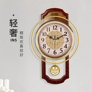 Европейский стиль Ретро качели настенные часы Гостиная Простые модные настенные часы Спальня Бесшумные кварцевые часы Современные часы