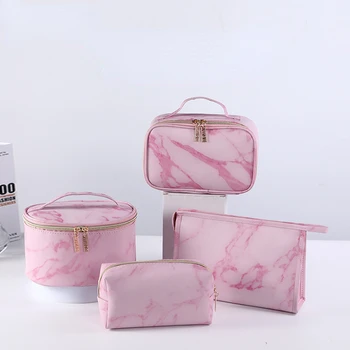 Женская косметичка с розовым мраморным рисунком из искусственной кожи, Многофункциональная сумка для хранения туалетных принадлежностей, женская Водонепроницаемая косметичка для макияжа