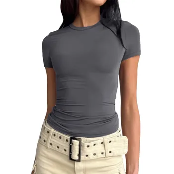 Женская модная тонкая футболка с коротким рукавом, базовая сексуальная футболка с тонким низом