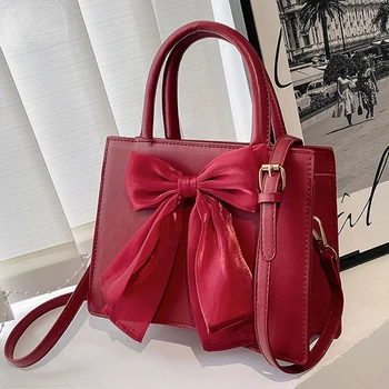 Женская сумка, красная Нишевая модная свадебная сумка, новая высококачественная универсальная сумка с бантом, Милая подарочная сумочка, женская сумка-мессенджер через плечо