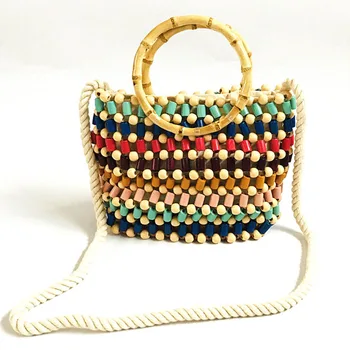 Женская сумка ручной работы с жемчугом, модная женская сумка из бамбука, сумка на одно плечо, женская сумка из бисера