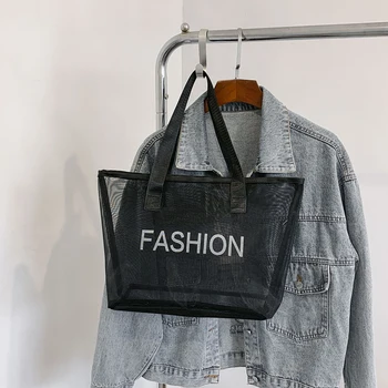 Женская сумка, сетчатая прозрачная пляжная сумка через плечо, прозрачная Большая сумка-тоут, модная брендовая сумка с буквенной ручкой 2023, Женский летний клатч.