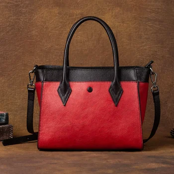 Женская сумка-тоут из натуральной кожи, сумка через плечо, ретро дизайнерская роскошная женская сумочка с верхней ручкой из воловьей кожи
