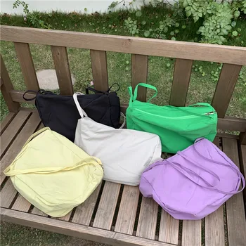 Женская сумка через плечо Hylhexyr, однотонная женская повседневная сумка-тоут, нейлоновая сумочка, сумки для клецек подмышками на молнии