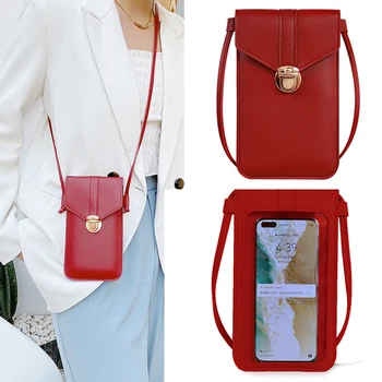Женская сумочка для мобильного телефона с сенсорным экраном, кошелек для смартфона, сумка на плечо из искусственной кожи, женская сумка, модный мобильный кошелек 2021