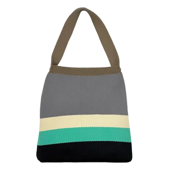 Женская тканая сумка через плечо, большая вместительная сумка-тоут в радужную полоску контрастного цвета в стиле ретро, модная женская сумка через плечо