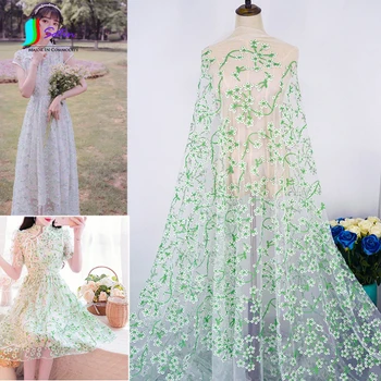 Женская юбка с вышивкой в виде маленького зеленого белого цветка для девочек, модное свадебное платье, ткань для одежды своими руками S1560L