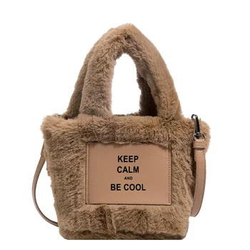 Женские плюшевые сумки, осенне-зимняя новая сумка-мешок через плечо, сумка-мессенджер с надписью, Роскошный брендовый кошелек и сумки, высококачественная сумка