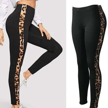 Женские штаны для йоги, женские брюки с леопардовым рисунком сбоку, Обтягивающие эластичные штаны для бега, фитнеса, Спортивные штаны для йоги, женские