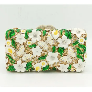 Женский кошелек-клатч с зеленым цветком и кристаллами, вечерние сумки с камнями, роскошная дизайнерская сумка с верхней ручкой, маленькие женские сумочки на цепочке, клатч