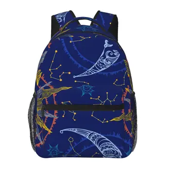 Женский мужской рюкзак Zodiac Темно-синего цвета с принтом, дорожная женская сумка, мужской рюкзак для ноутбука, сумка для книг