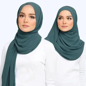 Женский однотонный шарф, шаль, палантин, шифоновые шейные обертывания, Ислам, мусульманин WJ003 #51-# 86
