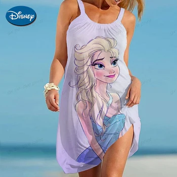 Женское модное платье Disney Frozen Princess Elsa Летнее праздничное платье Сексуальное повседневное платье без рукавов платье на бретельках