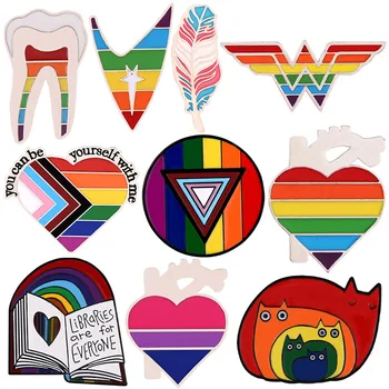 Значки с эмалью в стиле ЛГБТ-арт Rainbow, Изготовленные на заказ Булавки с эмалью, Броши в виде сердца с любовью, Булавка на лацкане сумки, рубашки, Креативные книги о зубах, Персонализированные формы, Значки