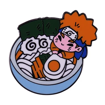 Значок Uzumaki Ramen с милым мультяшным персонажем с едой в миске, Эмалированная булавка, Аксессуар для японской лапши