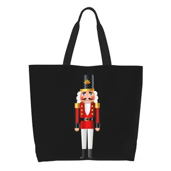 Изготовленная на заказ Мультяшная Рождественская сумка Щелкунчик Игрушечный солдатик, холщовая сумка для покупок, женская Прочная сумка для покупок большой емкости