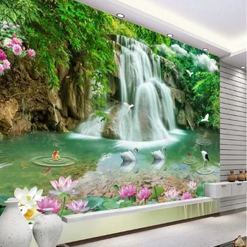 Изготовленные на заказ wellyu крупномасштабные фрески, трехмерный пейзаж, водопады, пейзаж, 3D-обои для телевизора, обои для стен