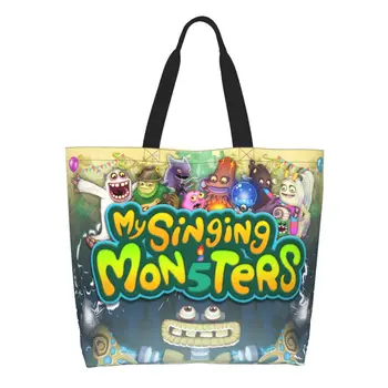 Изготовленные на заказ холщовые сумки для покупок My Singing Monsters, женские многоразовые сумки-тоут для покупок большой емкости