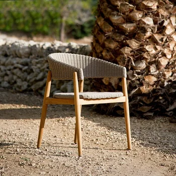 Изготовленный на заказ уличный ротанговый стул премиум-класса, водонепроницаемый сад для отдыха, круглый стол, комбинация стульев из тикового дерева