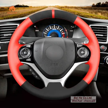Индивидуальный нескользящий чехол из красной кожи и черной замши на руль автомобиля для Honda Civic 9 2012-2015 Аксессуары для интерьера