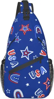 Каракули Звезды американского флага Патриотическая сумка-слинг Патриотические сумки через плечо Повседневный рюкзак-слинг Нагрудная сумка Дорожный рюкзак