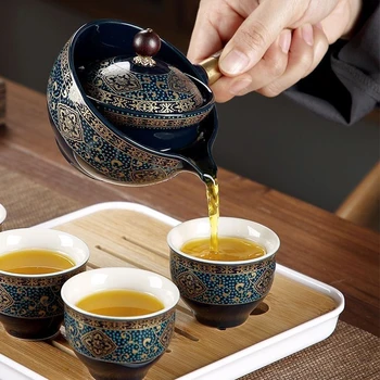 Китайский фарфоровый чайный сервиз Gongfu с чайной машиной и заваркой, вращающейся на 360 градусов, для подарков, путешествий, дома, офиса, пикника, бизнеса
