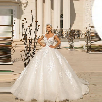 Классические Кружевные Свадебные платья С цветочным рисунком Casamento 3D Цветочные Свадебные Бальные платья С V-образным вырезом И открытой спиной Плюс Размер Свадебного платья