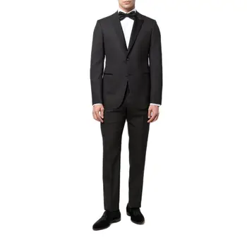 Классические официальные мужские костюмы из 2 предметов, Облегающий Однобортный Черный Деловой мужской блейзер, комплекты свадебного костюма жениха Homme Outfit
