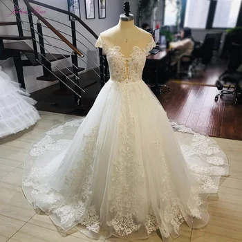 Классические свадебные платья Julia Kui Трапециевидной формы с открытой спиной И Нежным жемчугом Со шлейфом Chapel Princess Bridal Dress