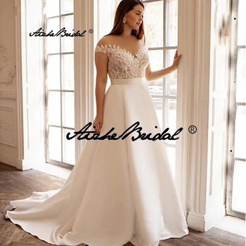Классическое женское свадебное платье большого размера с кружевными аппликациями, свадебное платье с круглым вырезом и открытыми плечами Vestido De Novia