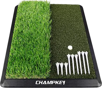 Коврик для гольфа CHAMPKEY с двойным покрытием | Поставляется с 9 тройниками для гольфа и 1 резиновой тройником | Ковриком для занятий гольфом на прочной резиновой подложке
