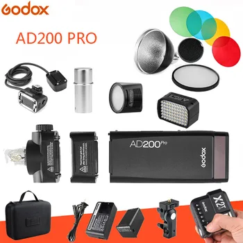 Комплект Godox AD200Pro 200Ws 2.4 G TTL Карманная вспышка Беспроводная Монолайтовая Литиевая Батарея емкостью 2900 мАч и Голая лампа/полоса вспышки X2T Опционально