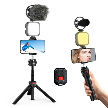Комплект видеомикрофона для смартфона с подсветкой со светодиодной подсветкой Держатель телефона Штатив Комплект видеомикрофона для Samsung Xiaomi