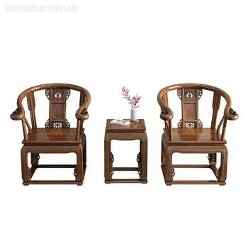Комплект из трех предметов: Круглый стул, стул из массива дерева, Новый китайский роскошный официальный стул для шляпы, кресло Великого мастера, кресло Мастера, стул
