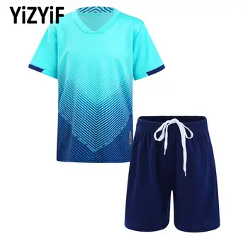 Комплекты для бега для мальчиков, спортивная одежда, форма футбольной команды из двух предметов, баскетбольные костюмы, футболка с коротким рукавом, Шорты на шнурке