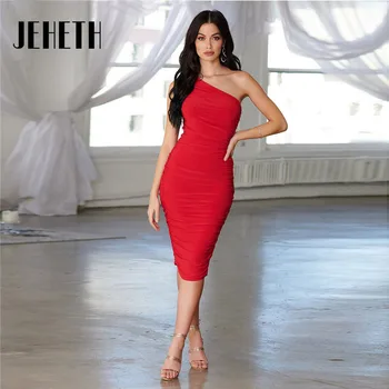 Короткие платья JEHETH Sexy Homecoming на одно плечо 2023, Красное бальное платье для выпускного вечера без рукавов с открытой спиной длиной до колен, сшитое на заказ