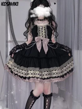 КОСАХИКИ Японское готическое платье в стиле Лолиты для женщин и девочек Jsk платья на бретелях Harajuku винтажное розовое платье без рукавов Kawaii Girl Vestido
