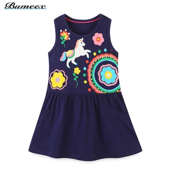 Костюмы Bumeex для девочек 2023, летнее платье для девочек с цветочным принтом, без рукавов, одежда для малышей, одежда для дня рождения, детская хлопчатобумажная одежда