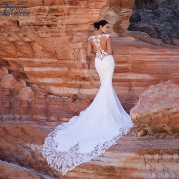 Красивые свадебные платья русалки с иллюзионными аппликациями, vestidos de novia boda, кружевное свадебное платье с атласным шлейфом, сшитое на заказ
