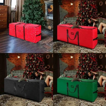 Красный контейнер для хранения рождественской елки с изящной двойной застежкой-молнией и прочными ручками, тканевая сумка для хранения рождественской елки 122 * 37 * 52 см