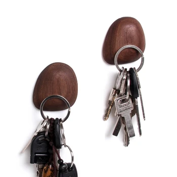 Креативная Вешалка для ключей из массива дерева, Органайзер для хранения ключей из орехового дерева, настенная Вешалка для ключей, Наклейка на холодильник，Украшение стены